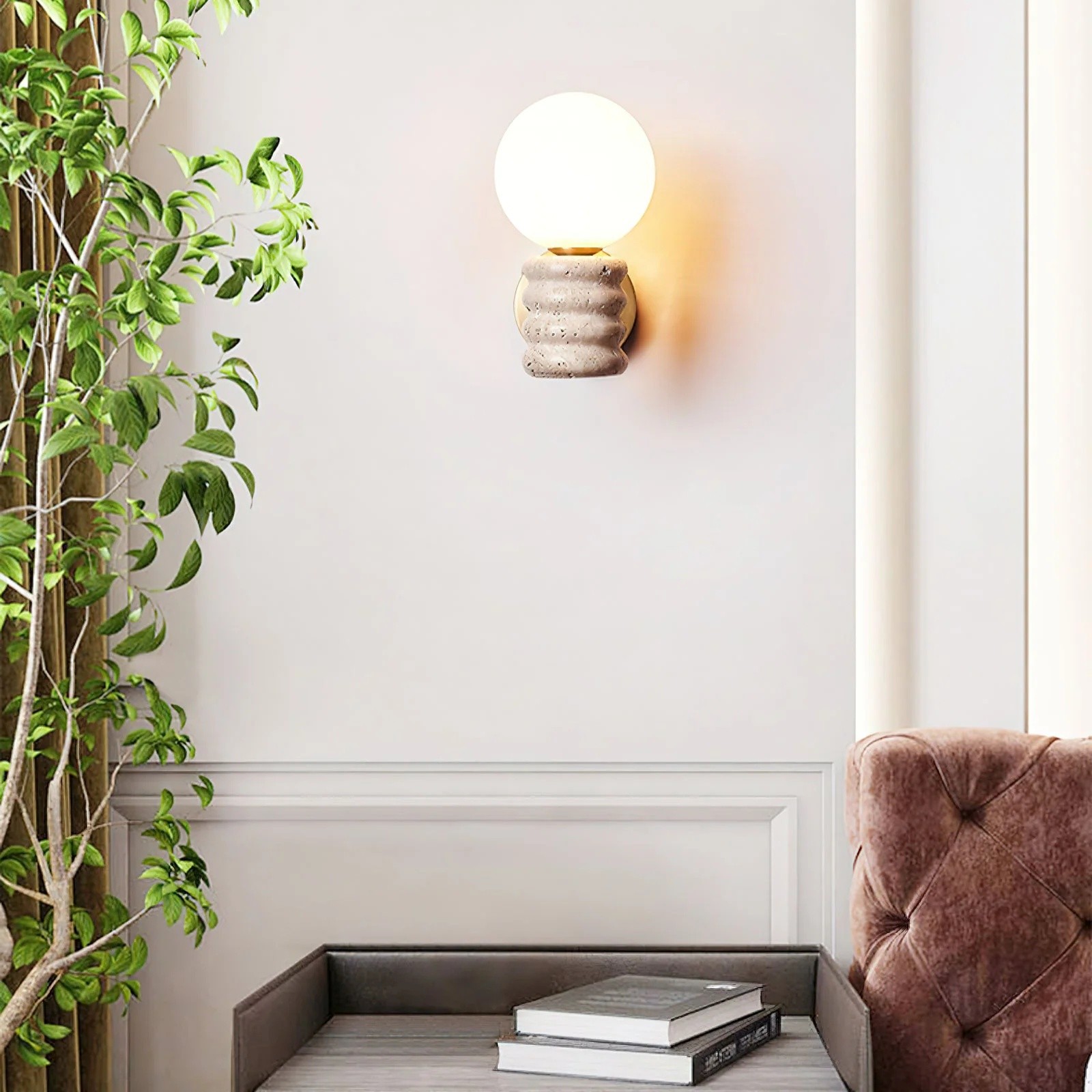 Modern Bulb - Inspired Travertine And Metal Wall Light S330