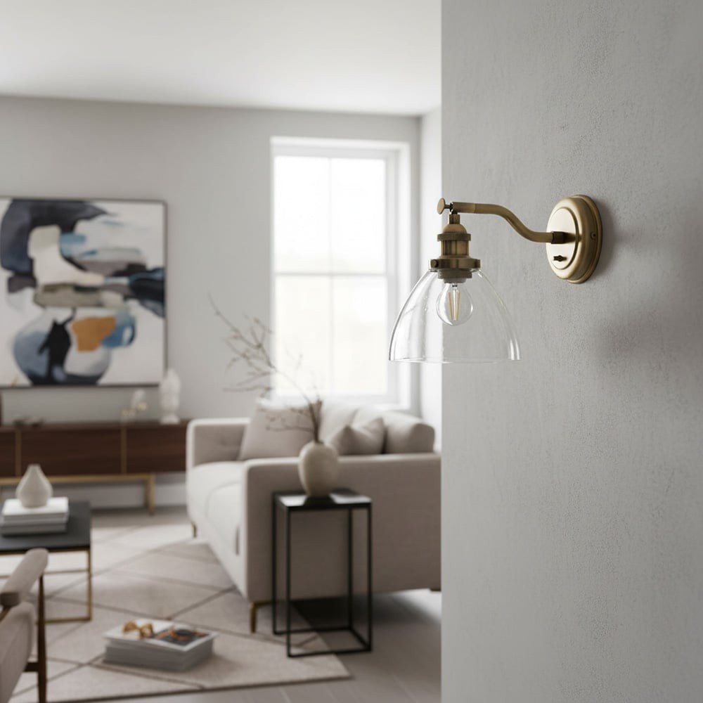 Adjustable Hansen Brass Wall Sconce - Clear Glass Design T470
