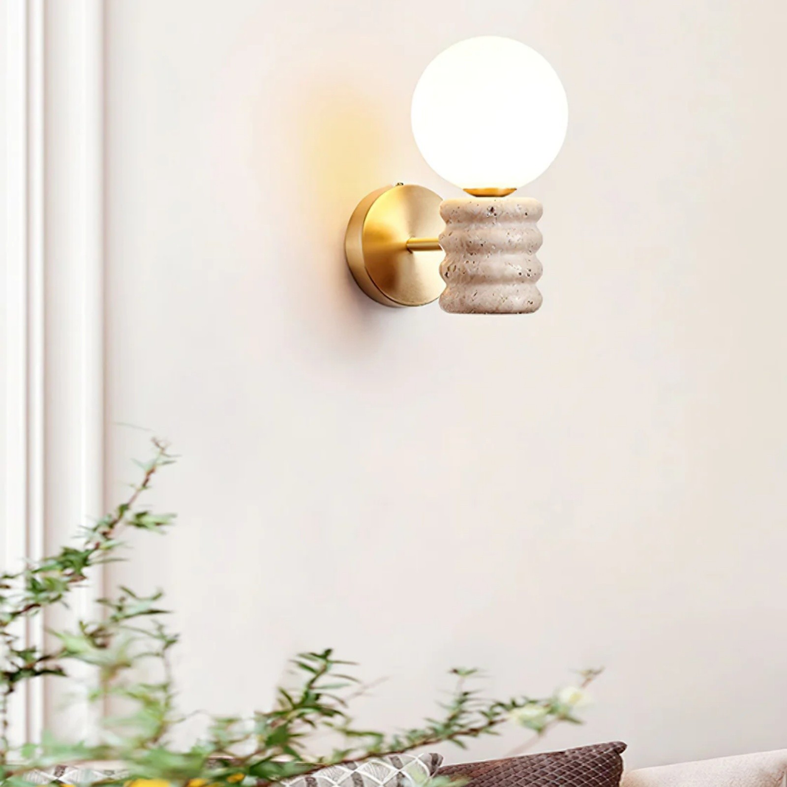 Modern Bulb - Inspired Travertine And Metal Wall Light S330