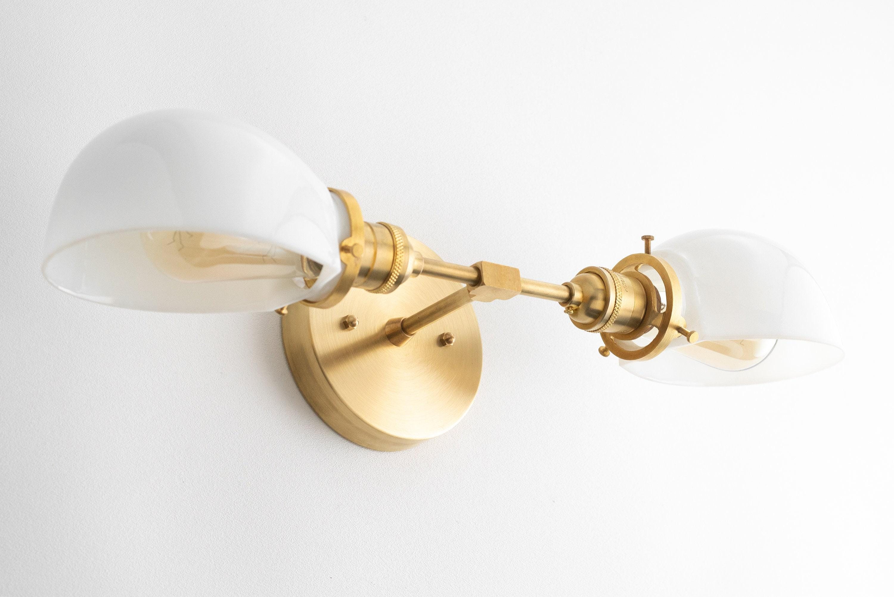 Ornato Luxe Mid-Century Vanity Light - Brass Bathroom Fixture with Opal Glass T326