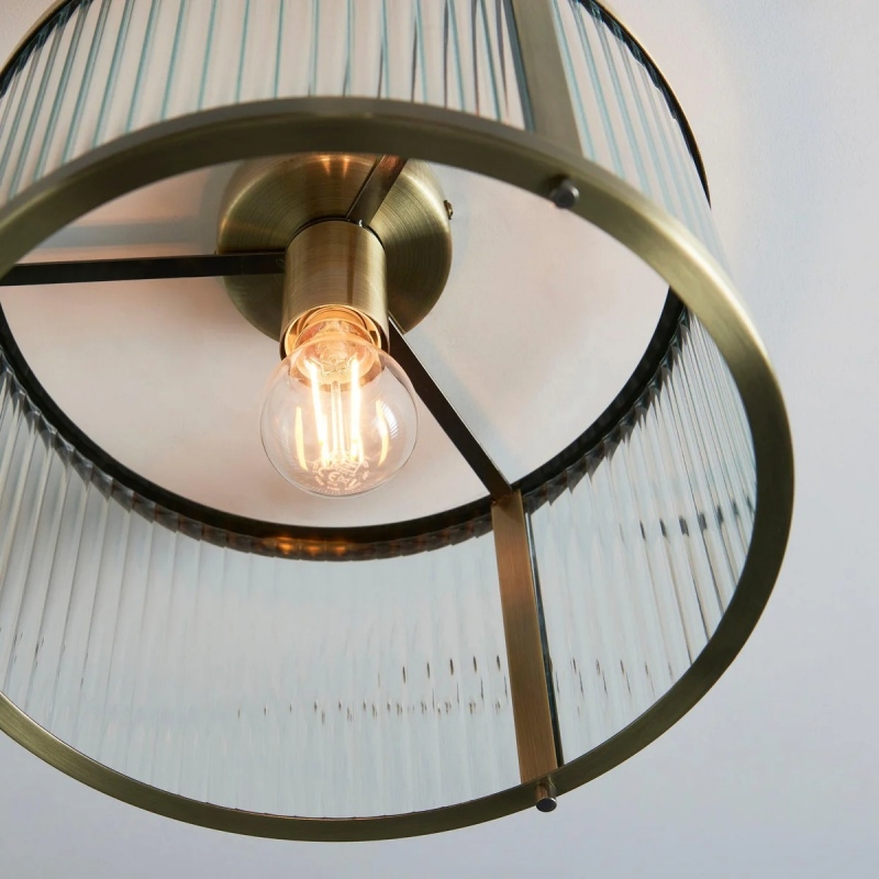 RibGlow Ribbed Glass Flush Ceiling Light - Classic Flush Mount Ceiling Lamp for Living Room or Hallway T819