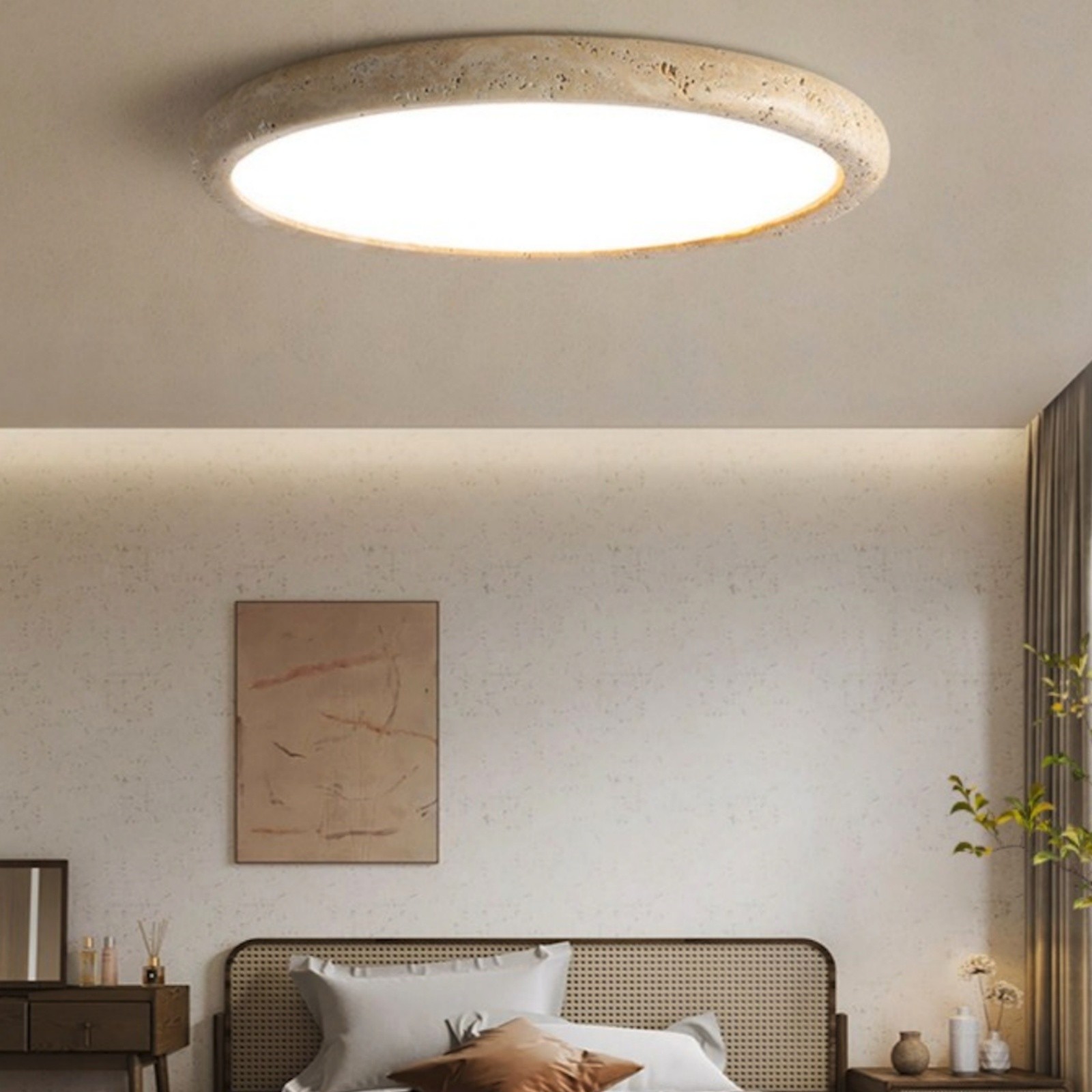 Travertine Disc Flush Mount Ceiling Light - Minimalist Design  Lighting S289