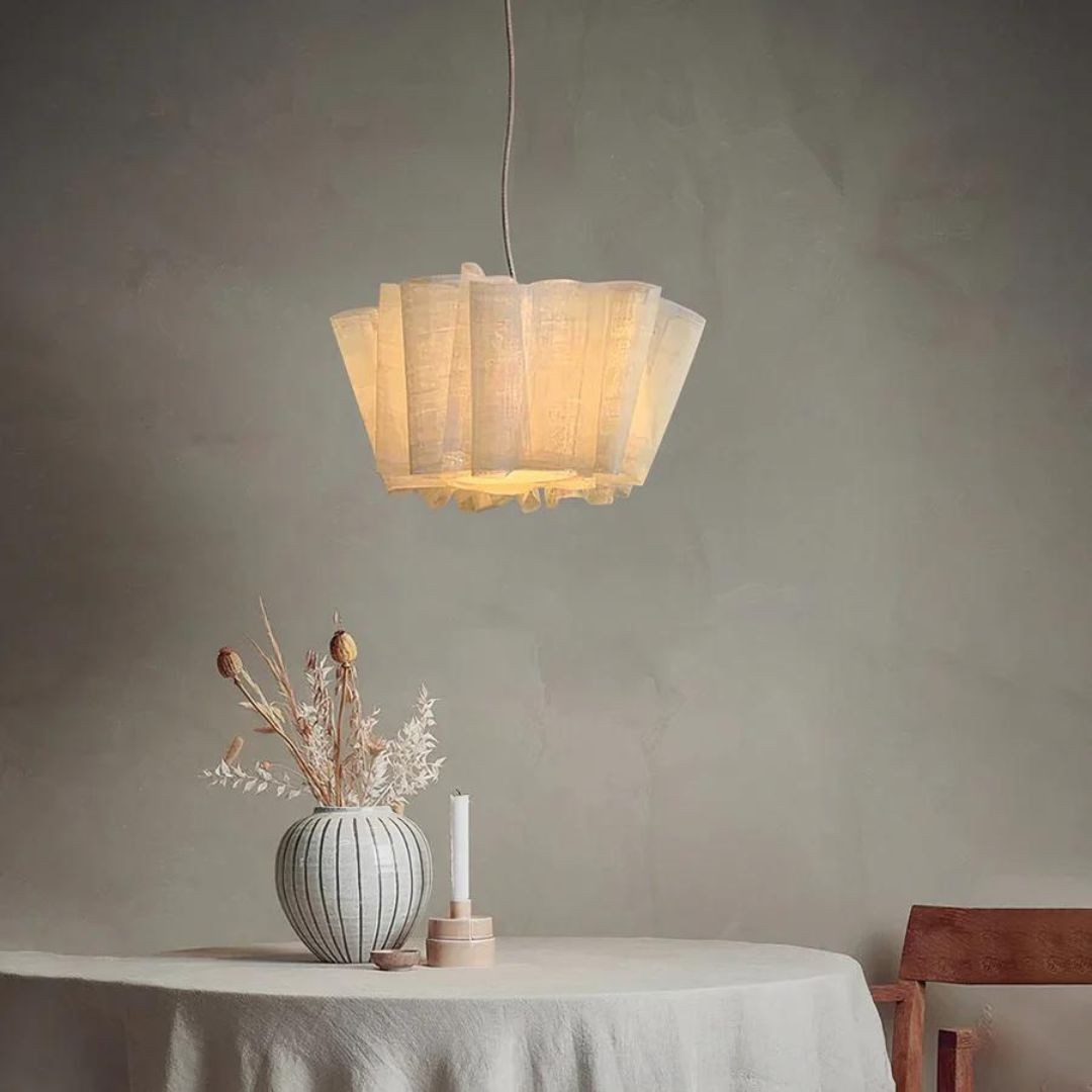 Scandinavian Pleated Fabric Pendant Light – Adjustable Hanging Lamp for Dining Room T191