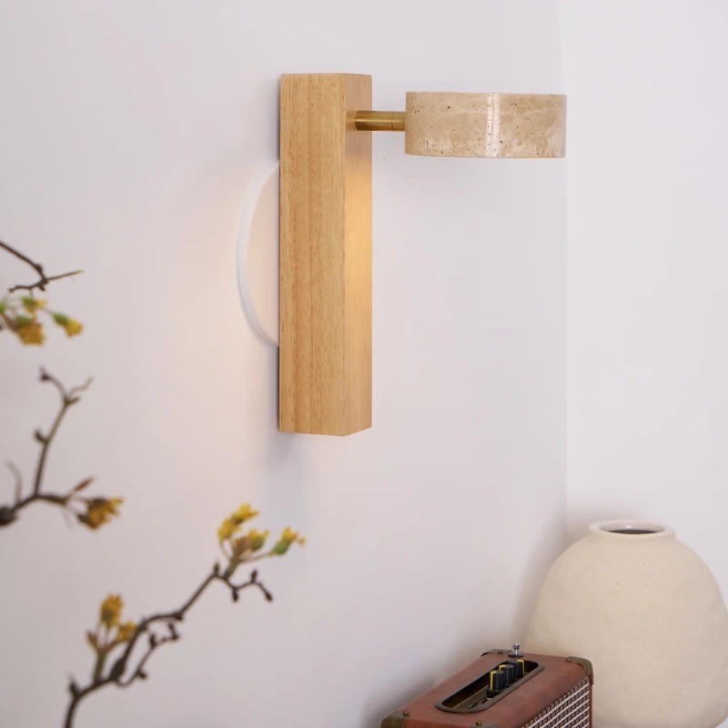 Vintage Rotatable Wall Lamp - Travertine Base & Wooden Stand S312