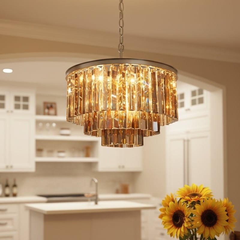 Aurevon Crystal Prism Metal Frame Modern Ceiling Chandelier for Home and Hotel T494