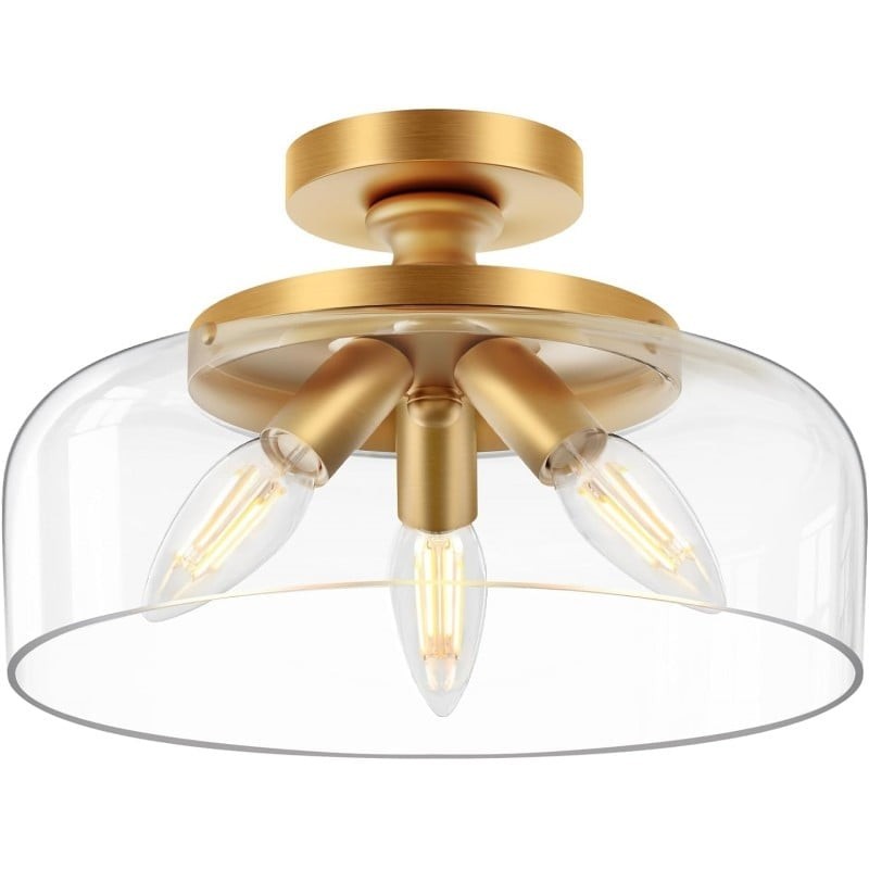 Retro Pattern Glass Semi-recessed Ceiling Lamp S203