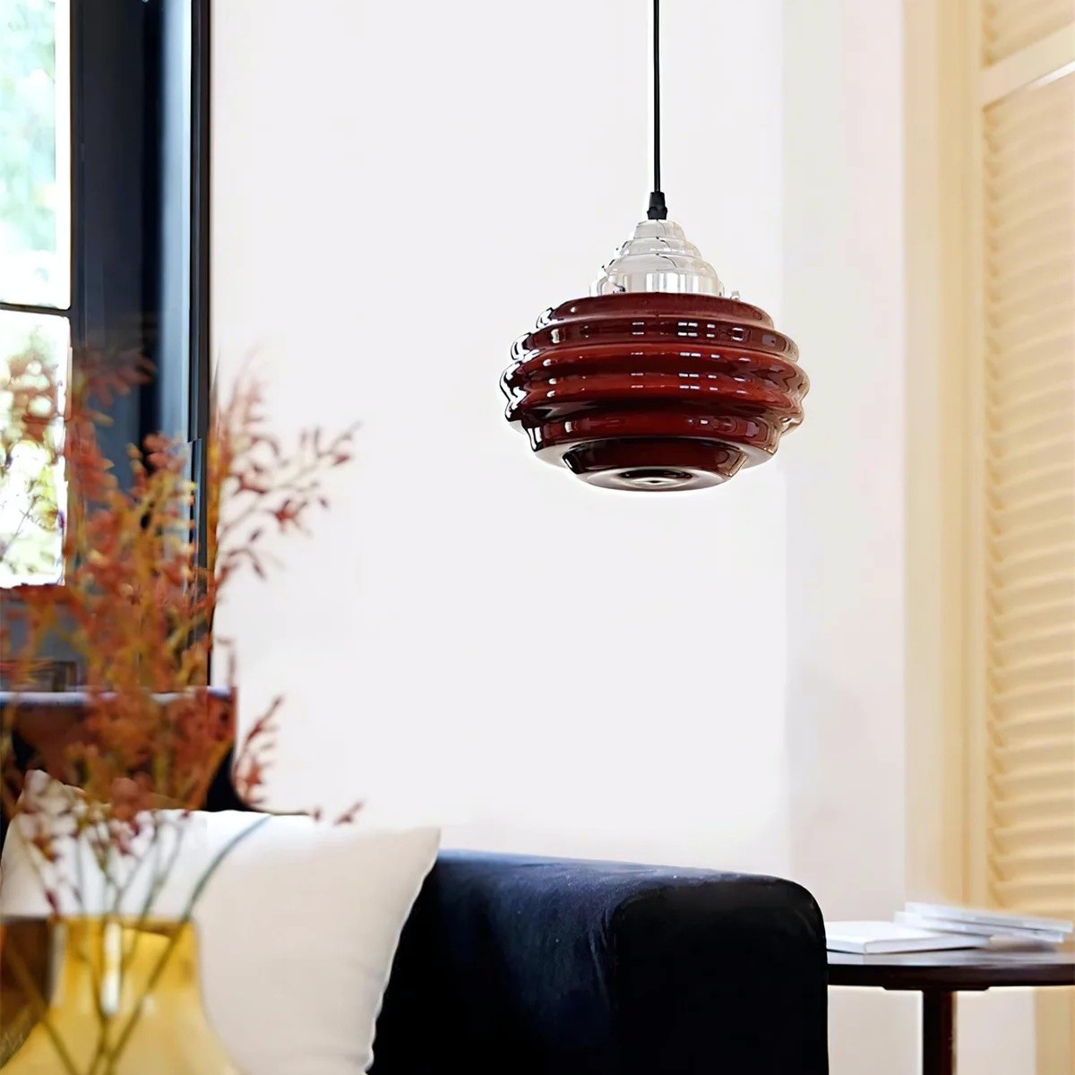 Vintage Ribbed Pendant Light – Glass & Metal Soft Illumination S235