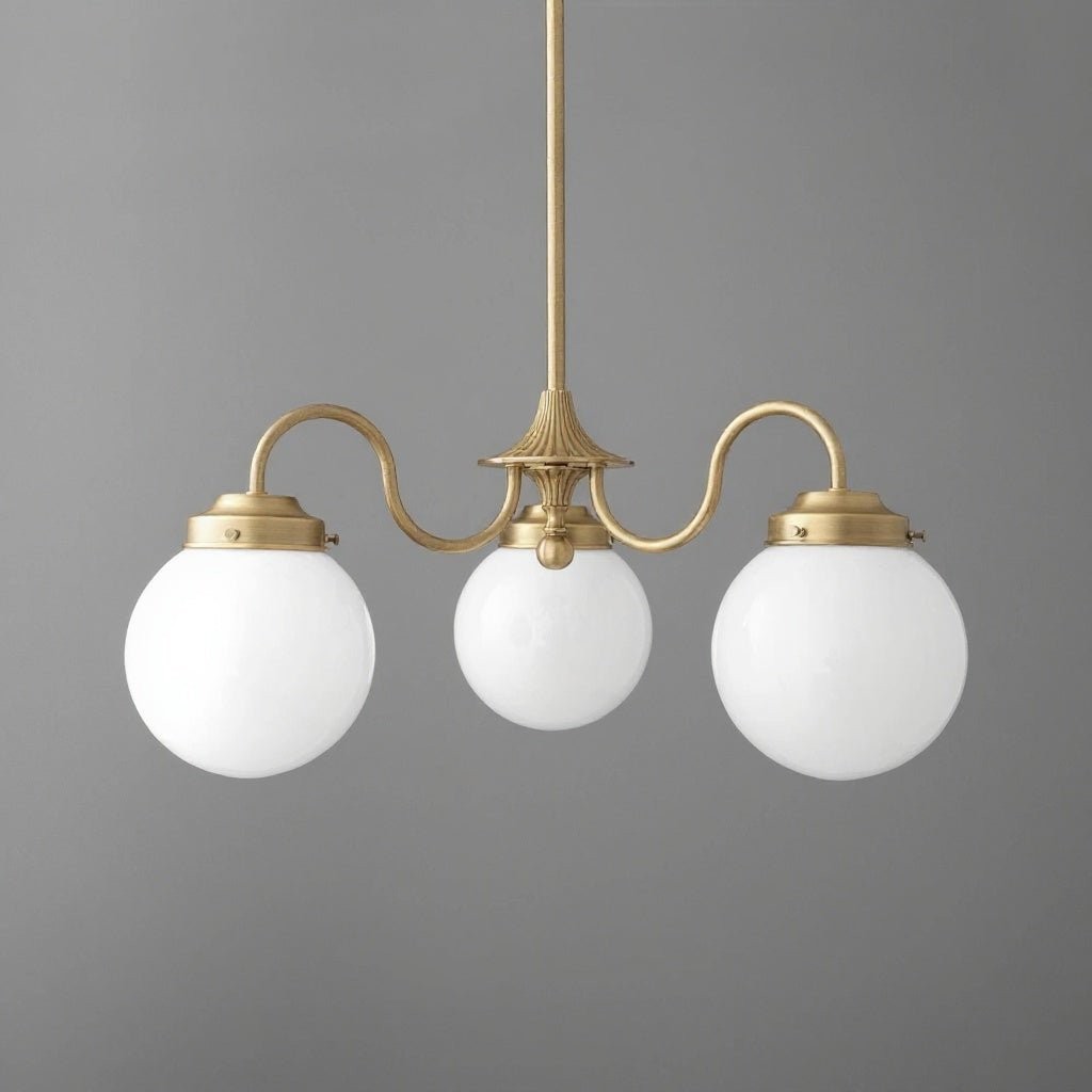 Glorica Glass Vintage Globe Chandelier - Brass 3-Light Frosted Glass Hanging Fixture T388