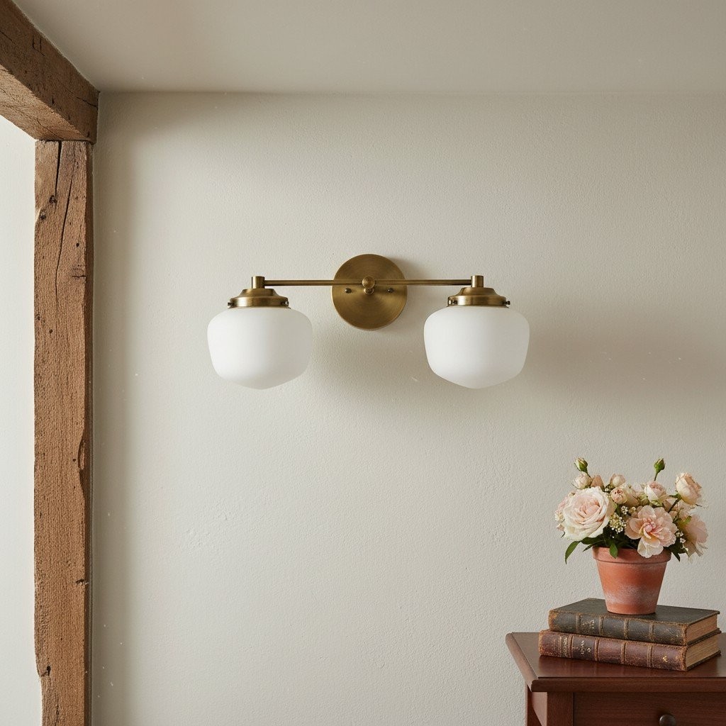Opalume Glass Art Deco Vanity Light - Bathroom Wall Sconce with White Glass Shades T306