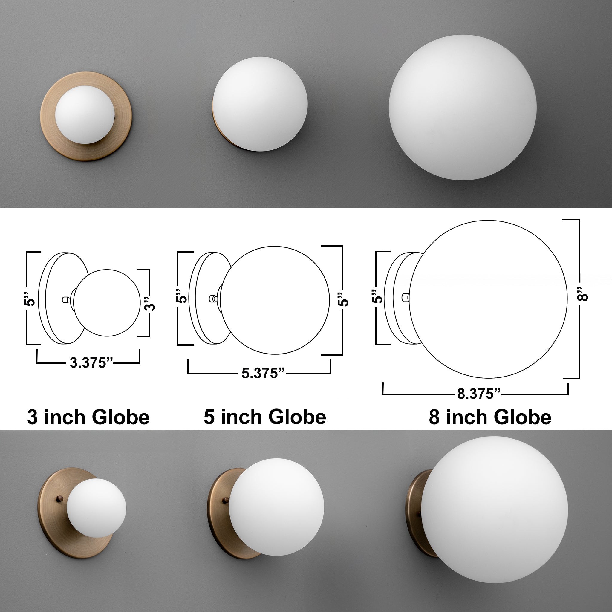 Glorica Glass Brass Wall Sconce - Frosted Globe Classic Light For Warm Ambiance T396