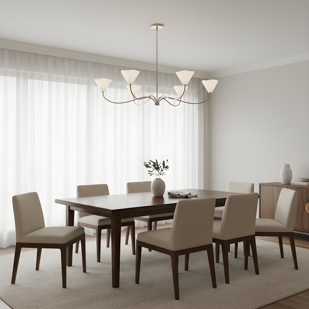 Kysara Linear Chandelier - Curved Lamp Arms and Fabric Shades are Suitable for Living Rooms or Dining Rooms T706