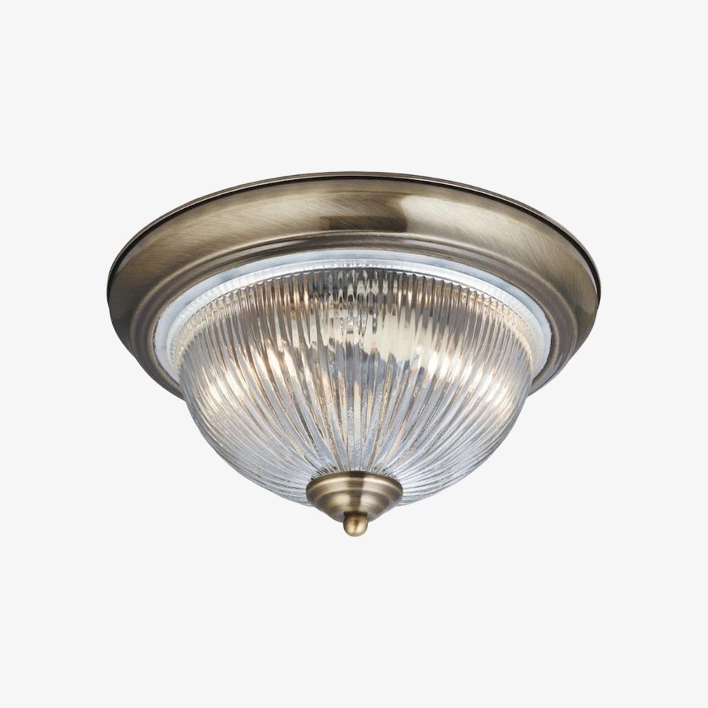 TF Vintora Modern Flush Ceiling Light - Ribbed Glass and Metal Trim for Kitchens or Hallways T1044