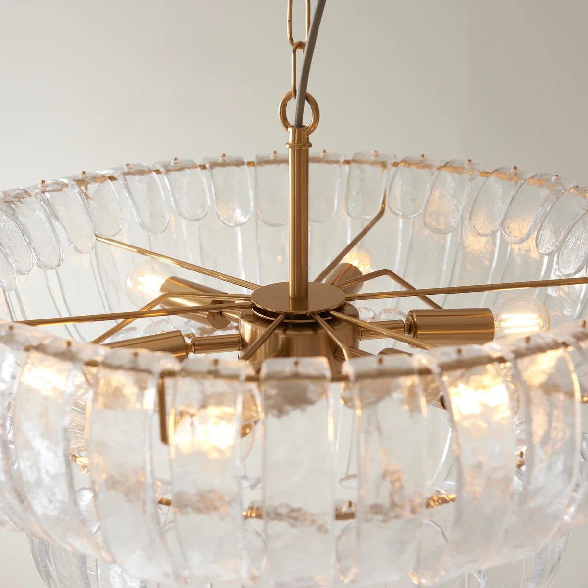 Solara 6-Light Tiered Pendant - Cascading Curved Glass and Metal-Frame for Dining & Entry T908
