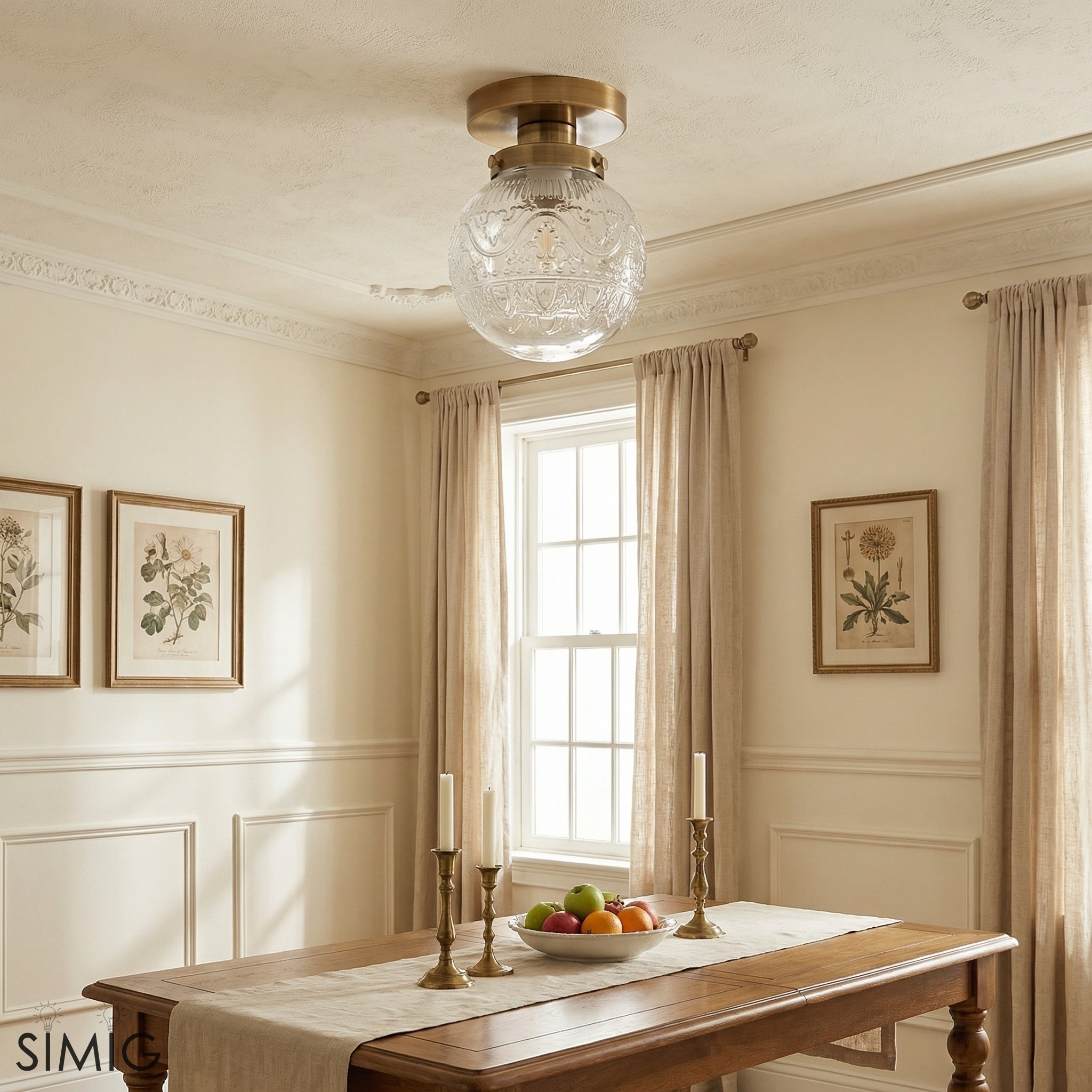 Naveliro Globe Glass Semi Flush Ceiling Lamp - Timeless Retro Bedroom Lighting T1082