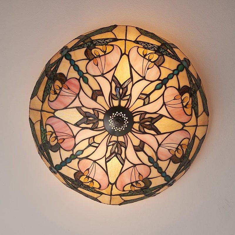TF Ashton Tiffany Dragonfly Motif Tiffany Glass Flush Surface Mount - Transitional Style for Bedrooms and Lounge Spaces T1055