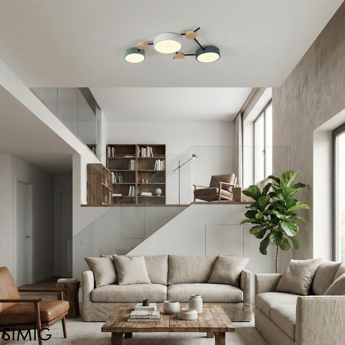 Modern LED Ceiling Lamp - Stylish Wood Disc with Branch Design for Bedroom S379