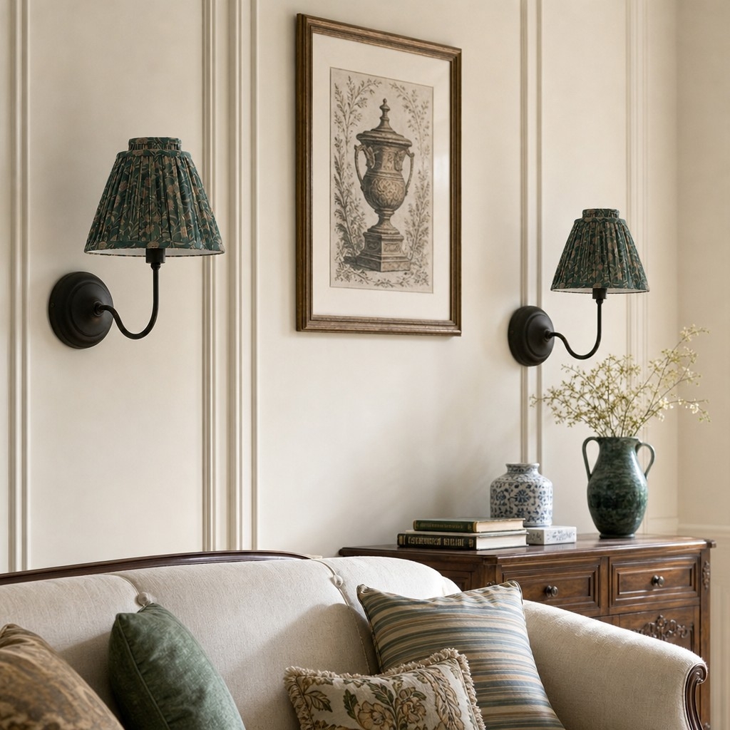 Solmire Contemporary Wall Light - Tailored Fabric Metal Wall Fixture for Bedroom and Hallway T2215