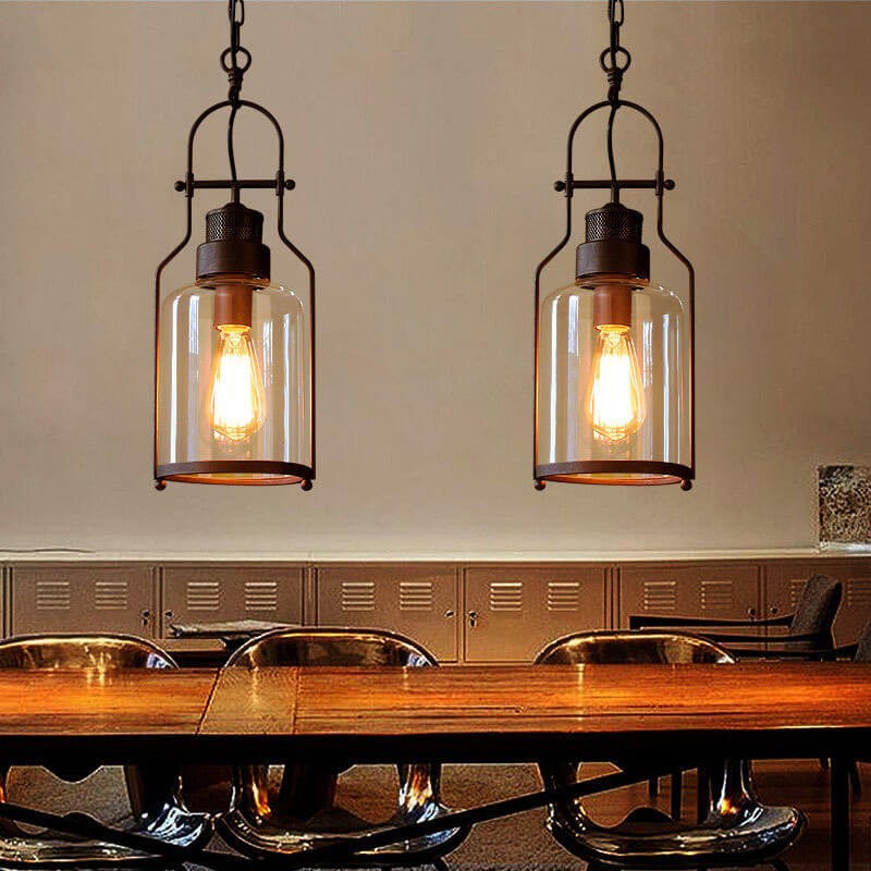 Industrial Vintage Iron Glass Jar 1-Light Pendant Light G30