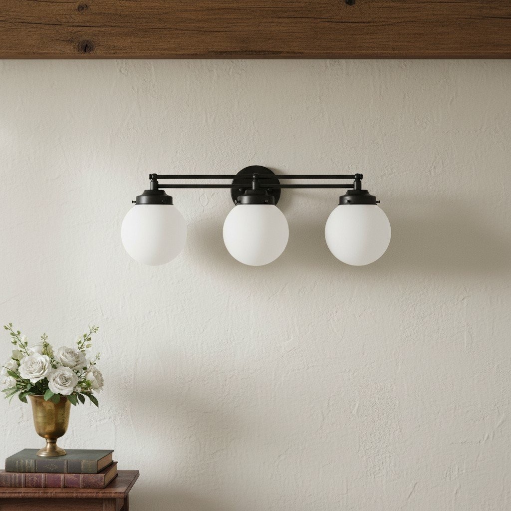 Glorica Glass Contemporary Vanity Light - 3 Light Globe Bathroom Fixture Opal Glass T352