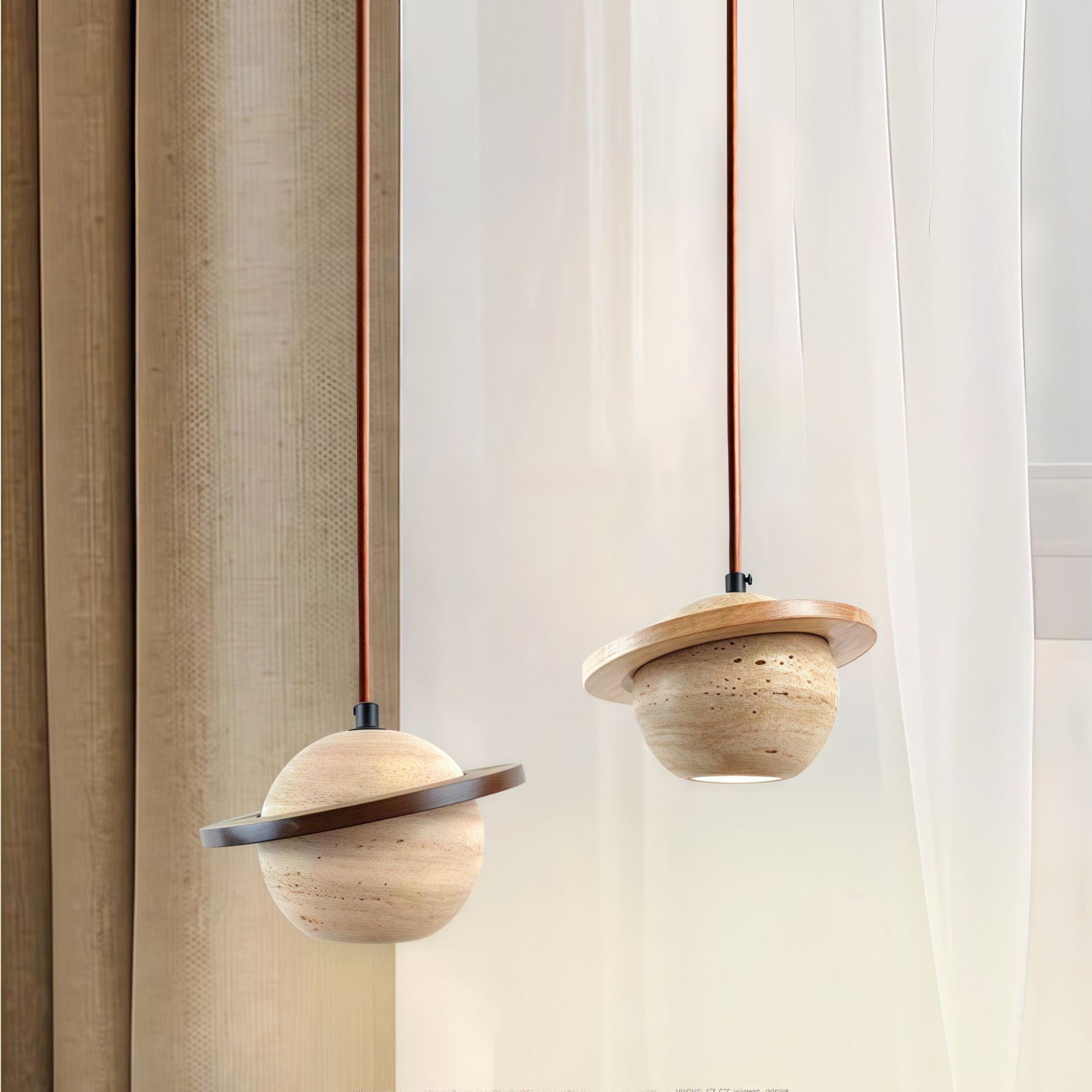 Saturn Pendant Light In Travertine With Warm Ambient Glow S286