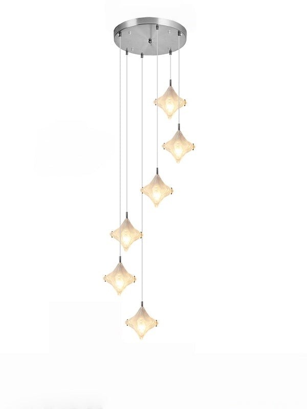 Art Deco Star Staircase Pendant Light - Frosted Glass Hanging Fixture - Astris Altair T437