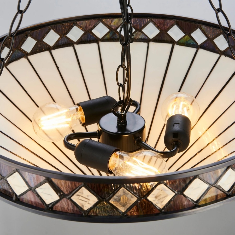 TF Fargo Adjustable Pendant with Stained Glass Inspired Inverted Shade for Island and Dining T981