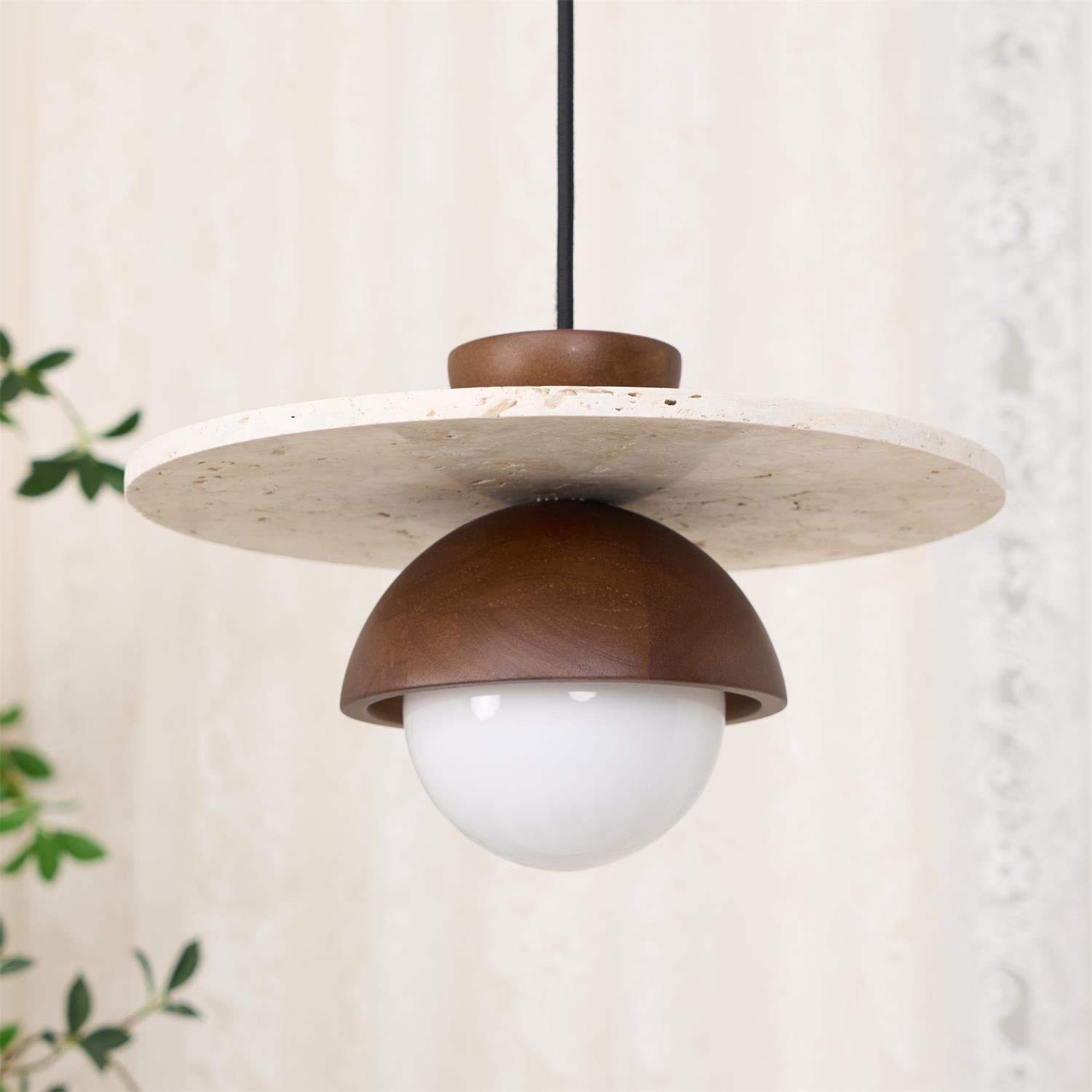 Travertine Disc Hemispherical Wooden Lampshade Chandelier P029