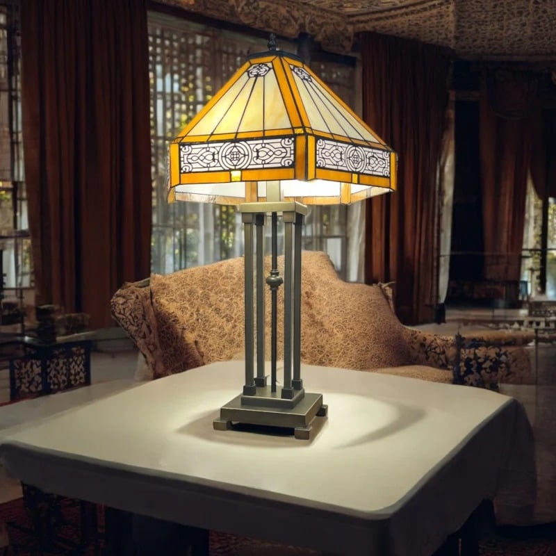 Velora Artisan Dragonfly Stained Glass Table Lamp - Vintage Tiffany Style Accent Light for Living Room T899