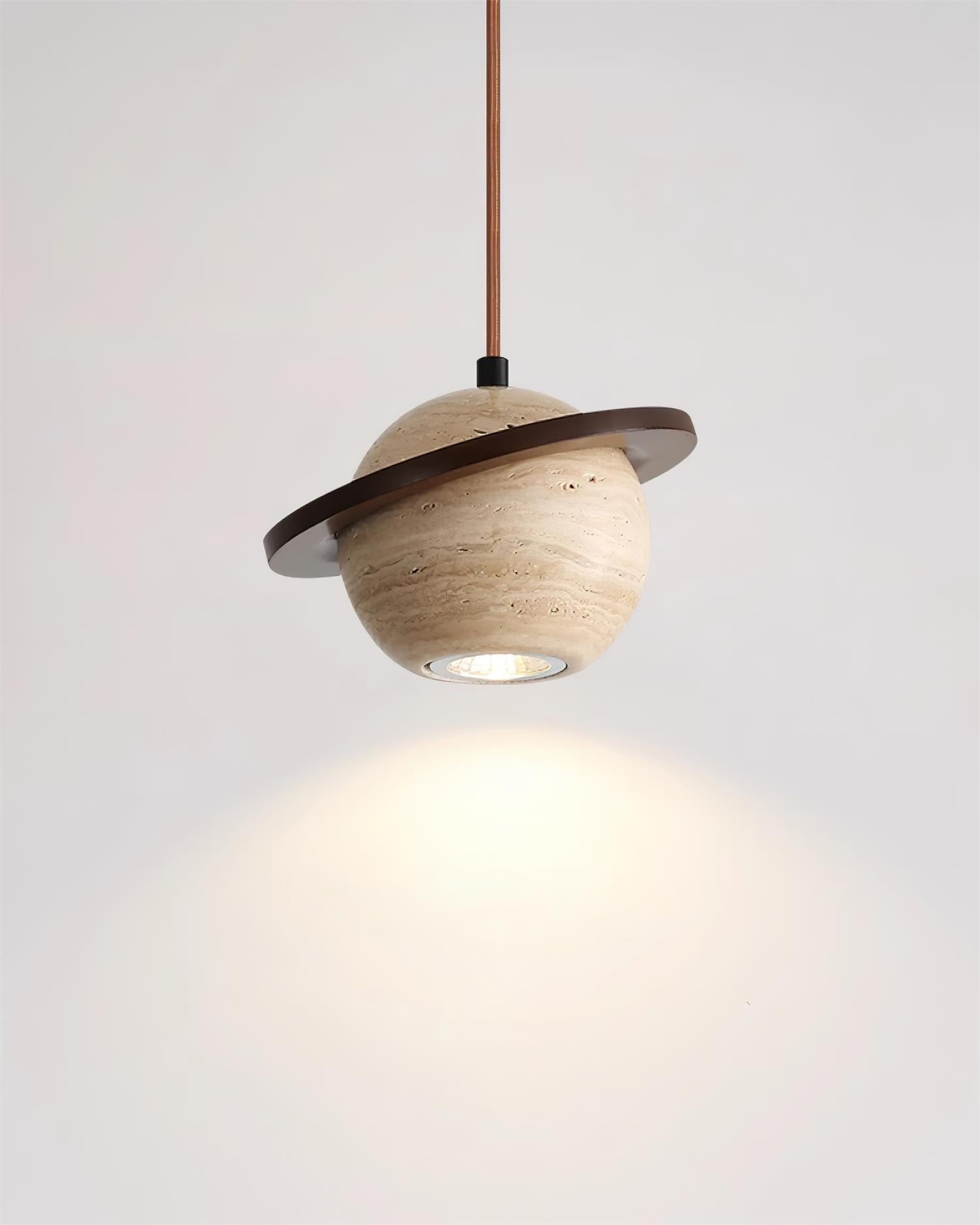 Travertine Sphere Pendant Light with Ring Detail - Kitchen Island Lighting M115