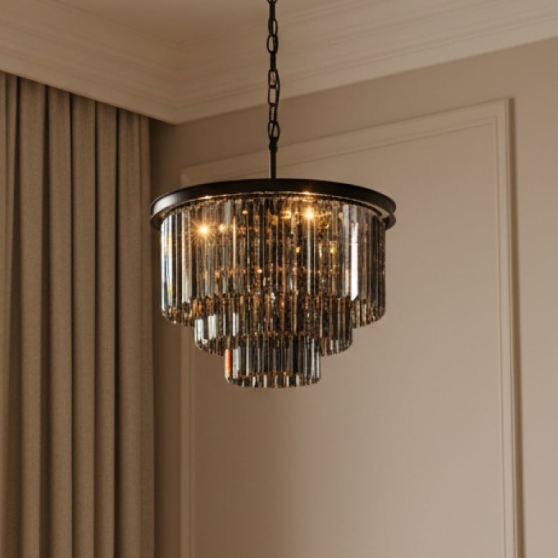 Aurevon Crystal Prism Metal Frame Modern Ceiling Chandelier for Home and Hotel T494