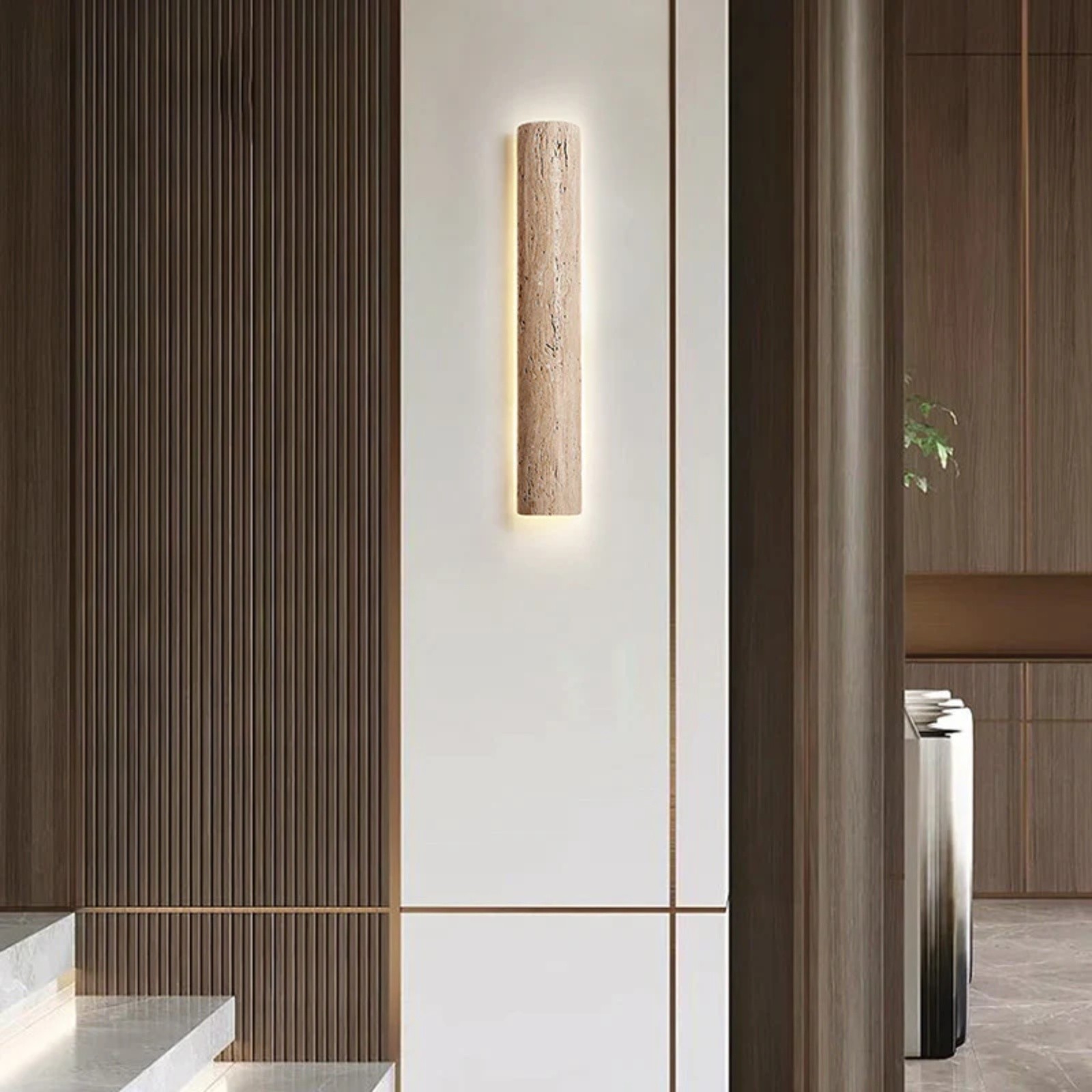 Minimalist Travertine Stick Rod Stone Accent Wall Sconce S328