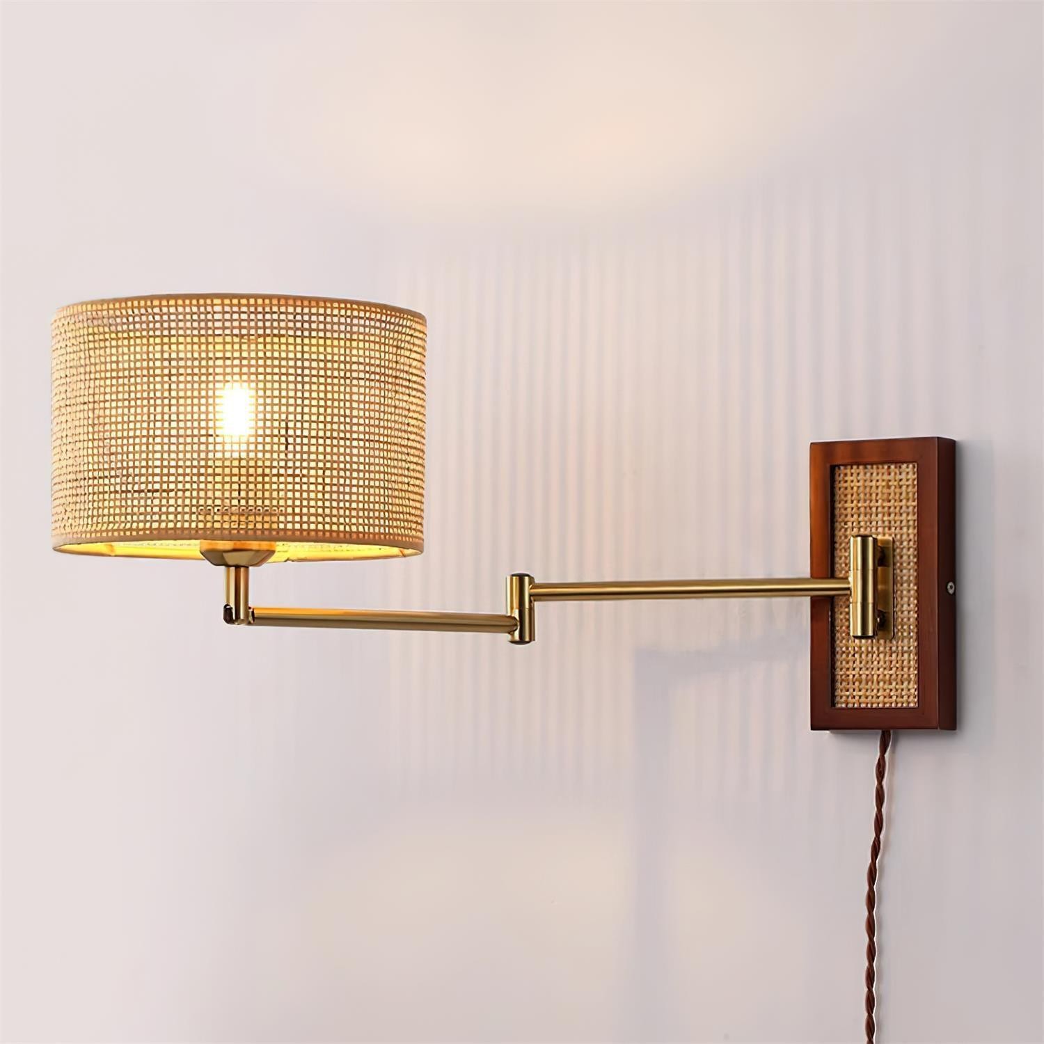 Rattan Swing Arm Wall Lamp P013