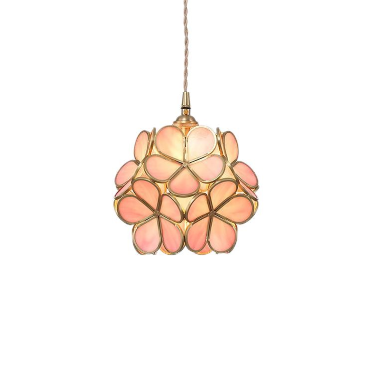 Nordic Brass Flower Petal Glass Pendant Light S10