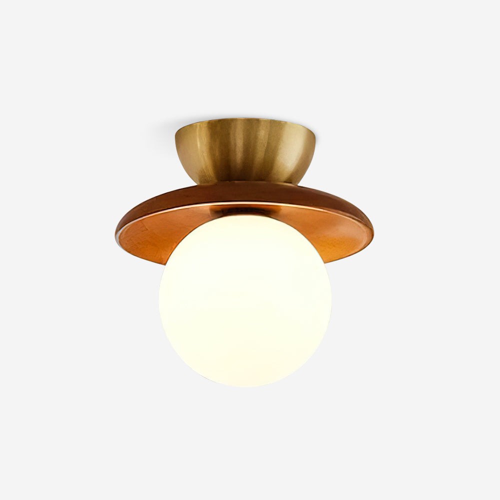 Wooden Bowl-shaped Body and White Glass Globe Lampshade Ceiling lamp P014