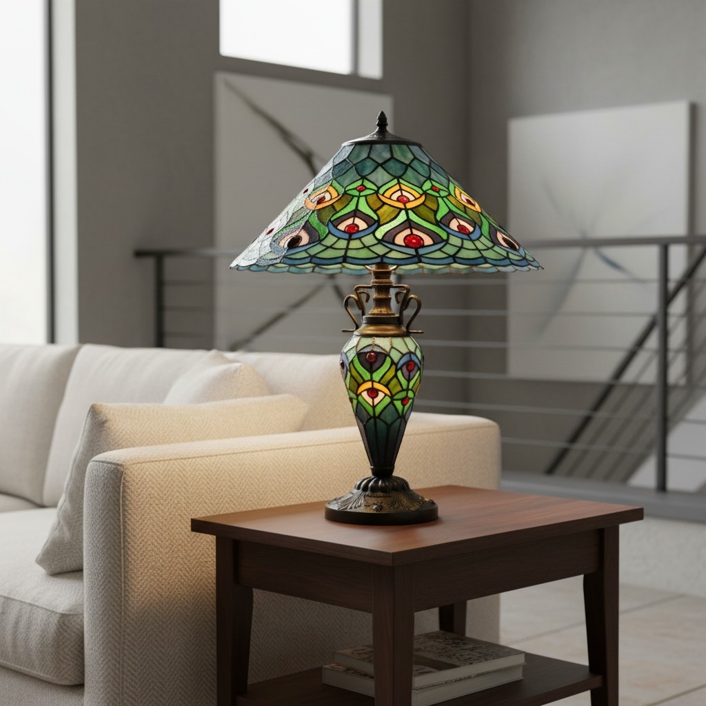 TF Oldbury Desk Lamp - Handcrafted Stained Glass Lamp for Bedroom Reading T982