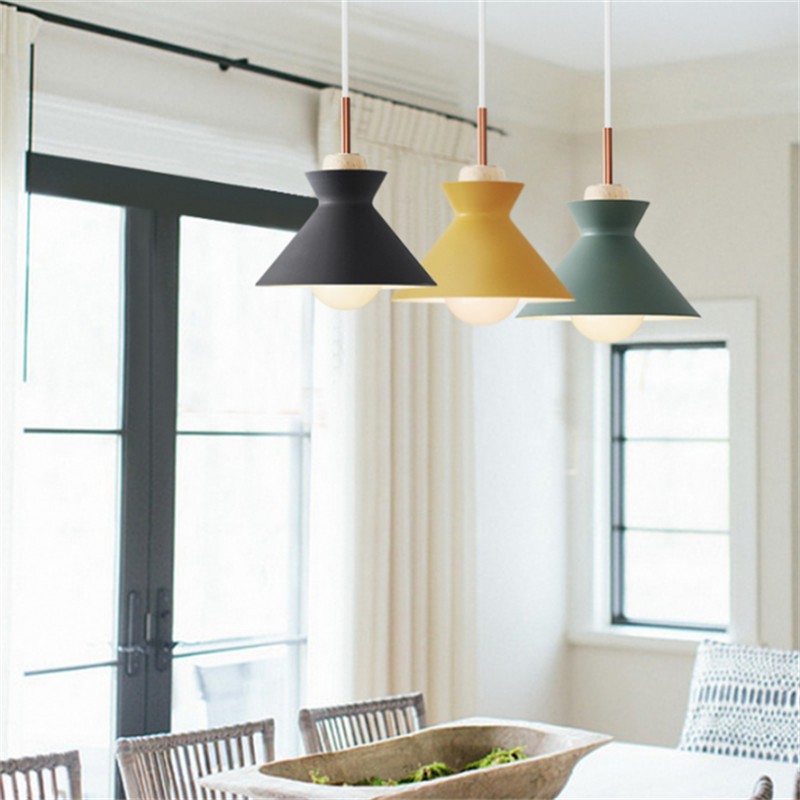 MULTI Scandinavian Metal Wood Macaroon Pendant Light for Bedroom S32