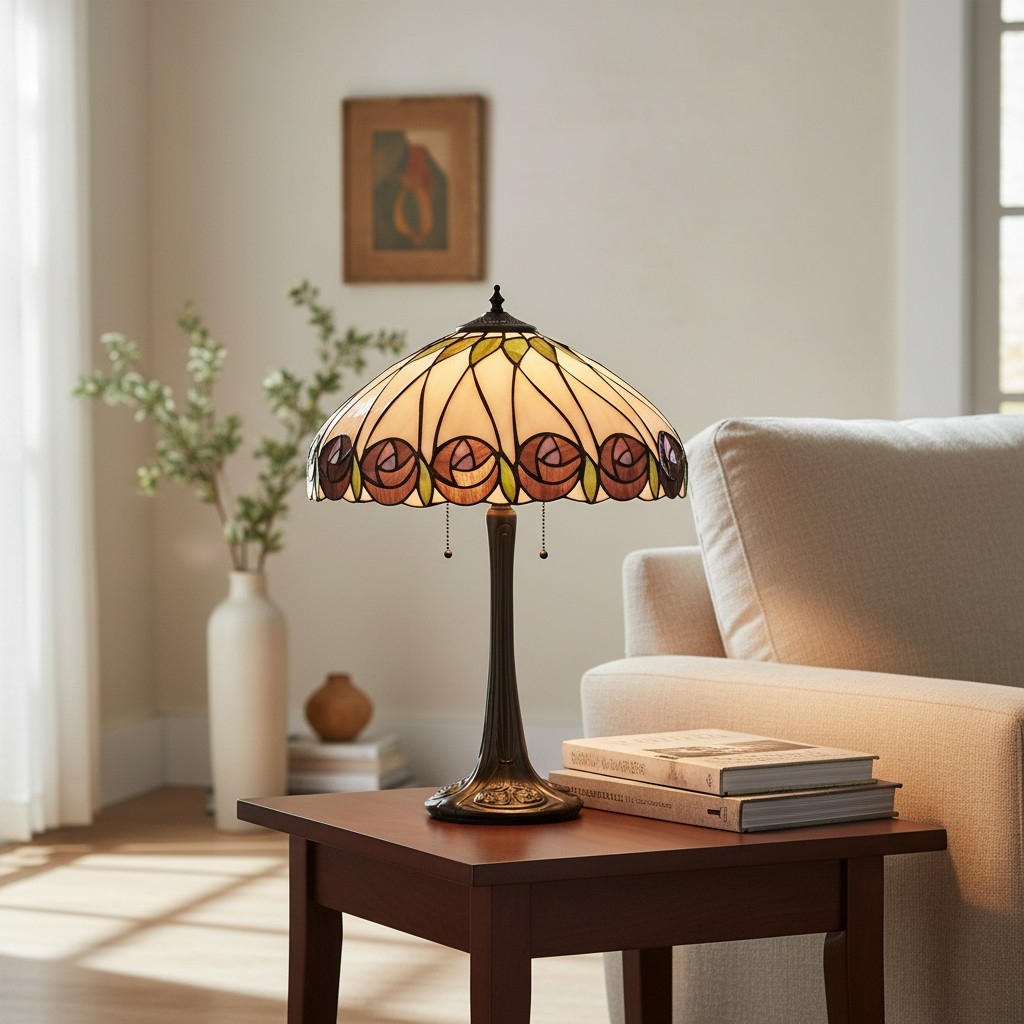 TF Hutchinson Art-Glass Tiffany Style Table Lamp - Handcrafted Design for Home and Office T1038