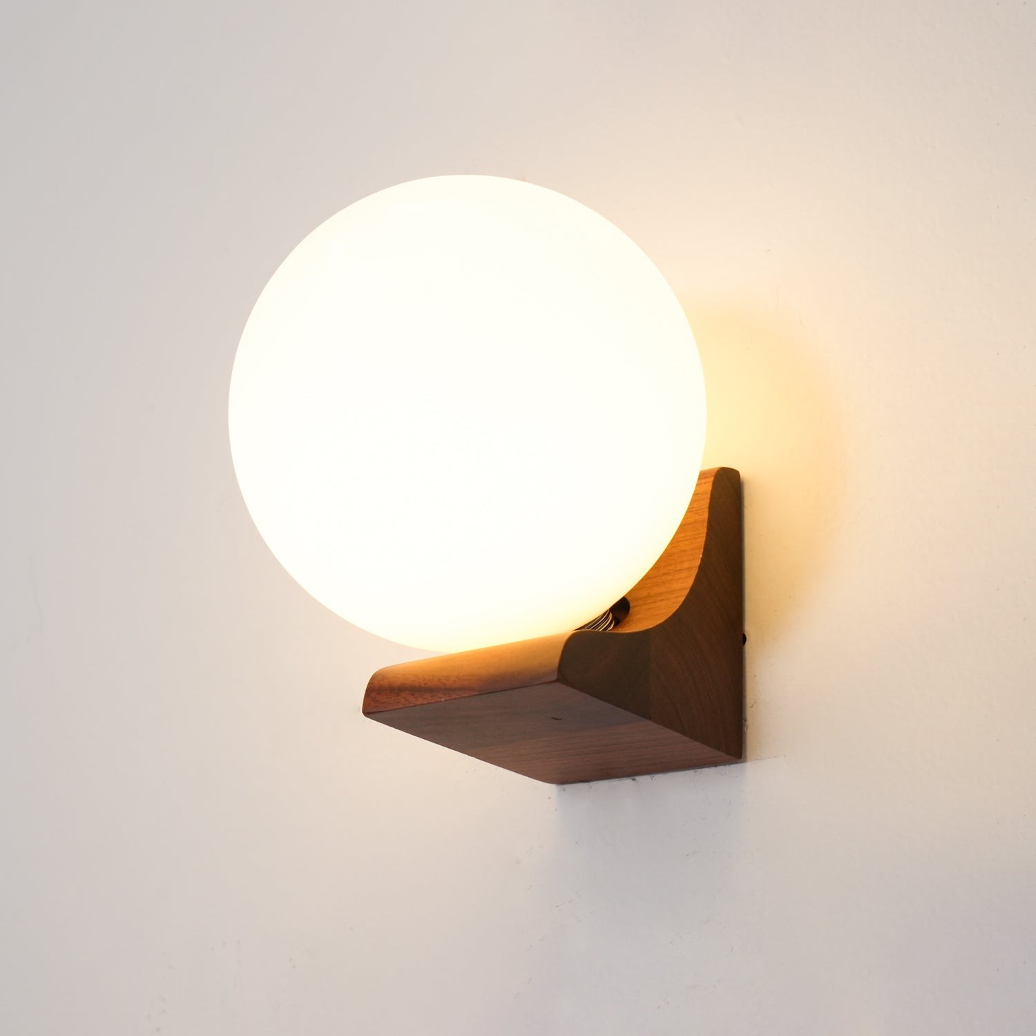 Minimalist Wooden Geometric Bracket Glass Globe Wall Lamp M371