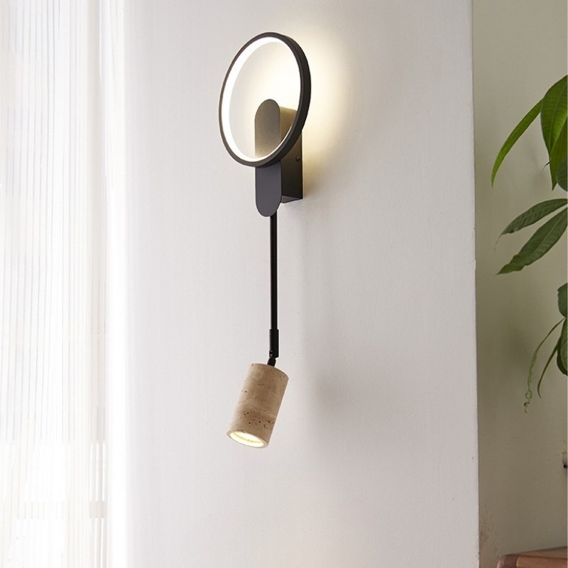 LED Ring Wall Lamp with Travertine Rotating Spotlight S333