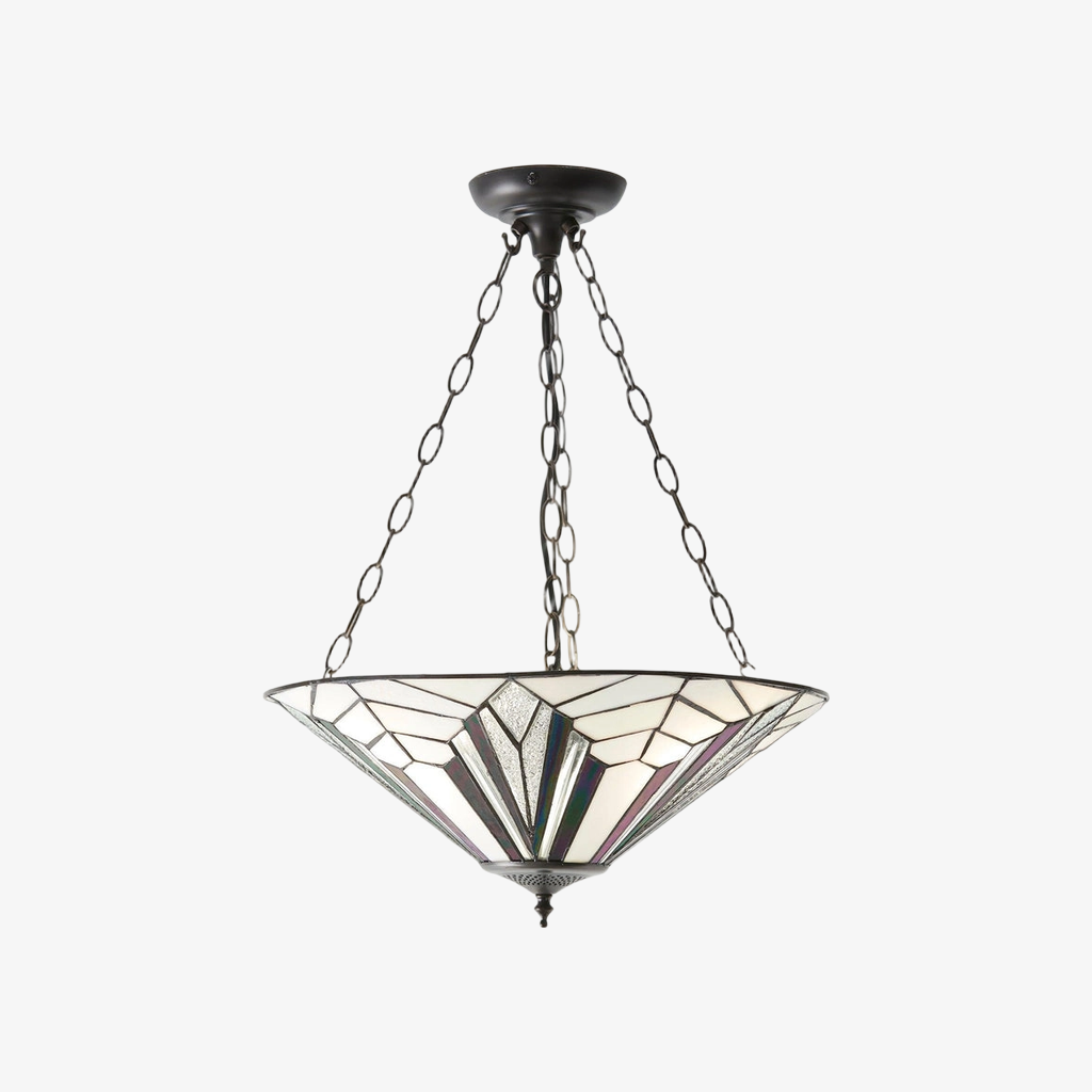 TF Astoria Decorative Stained Glass Semi Flush Light - Art Deco Ceiling Fixture for Entryways & Lounges T1031