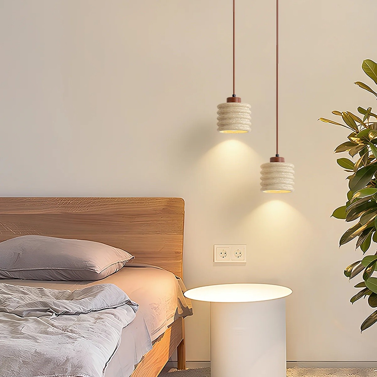 Textured Travertine Hanging Light - Minimalist Bedroom Pendant S265