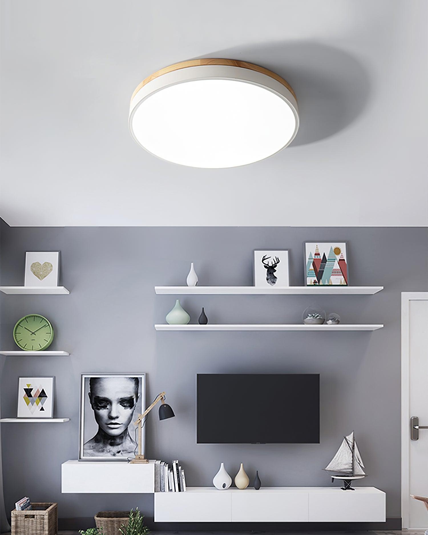 White Round Wooden Ceiling Lamp M197