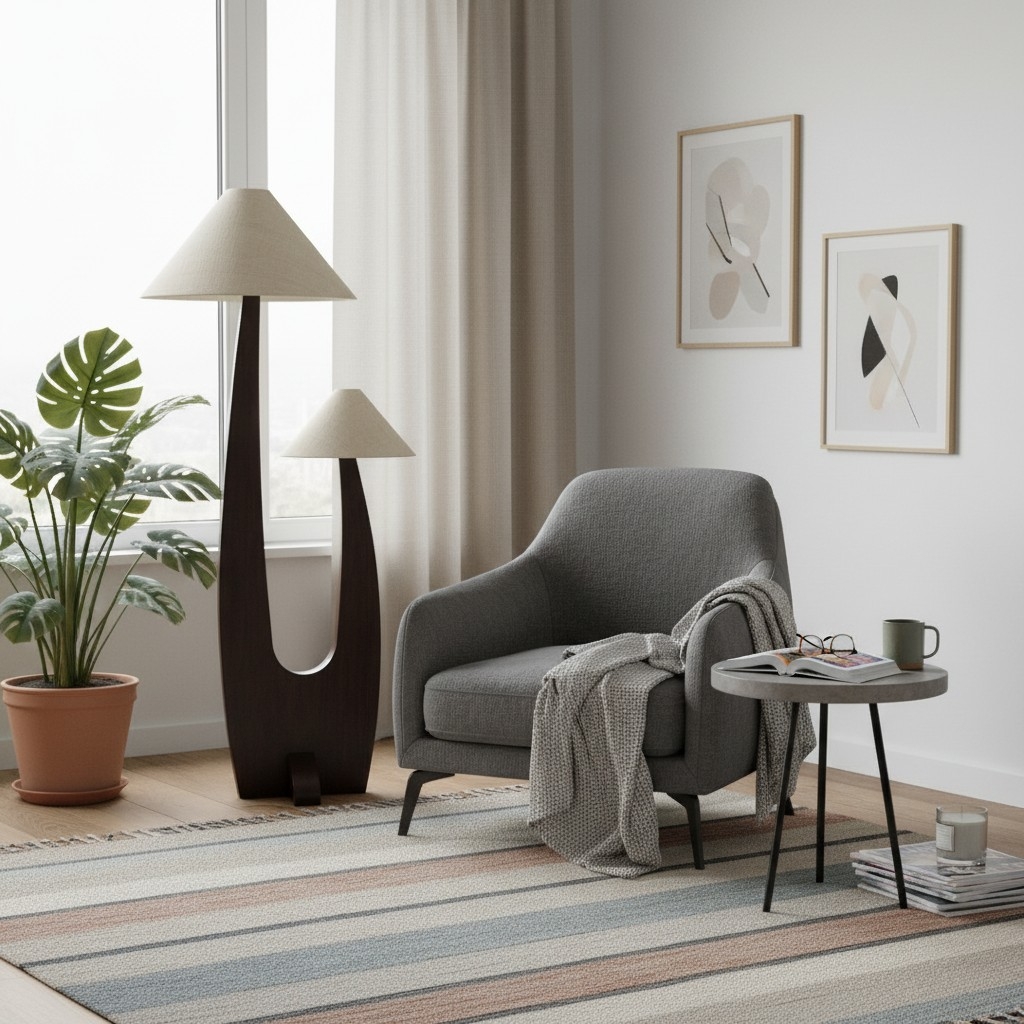 Cordove Arc Floor Lamp - Modern Organic Solid Wood & Fabric for Living Rooms T701