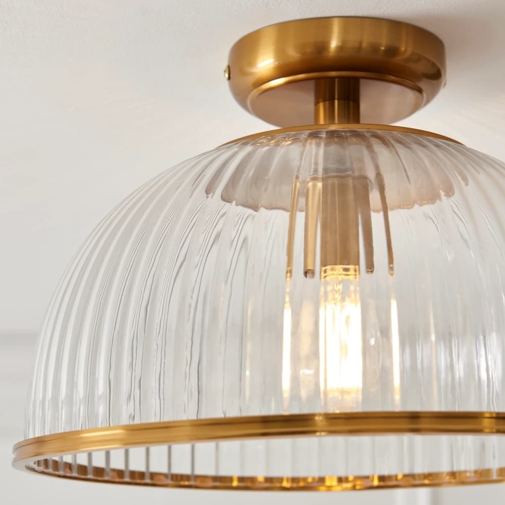 Luntra Ribbed Glass Uplighter Flush - Elegant Ceiling Light for Hallways and Bedrooms T969