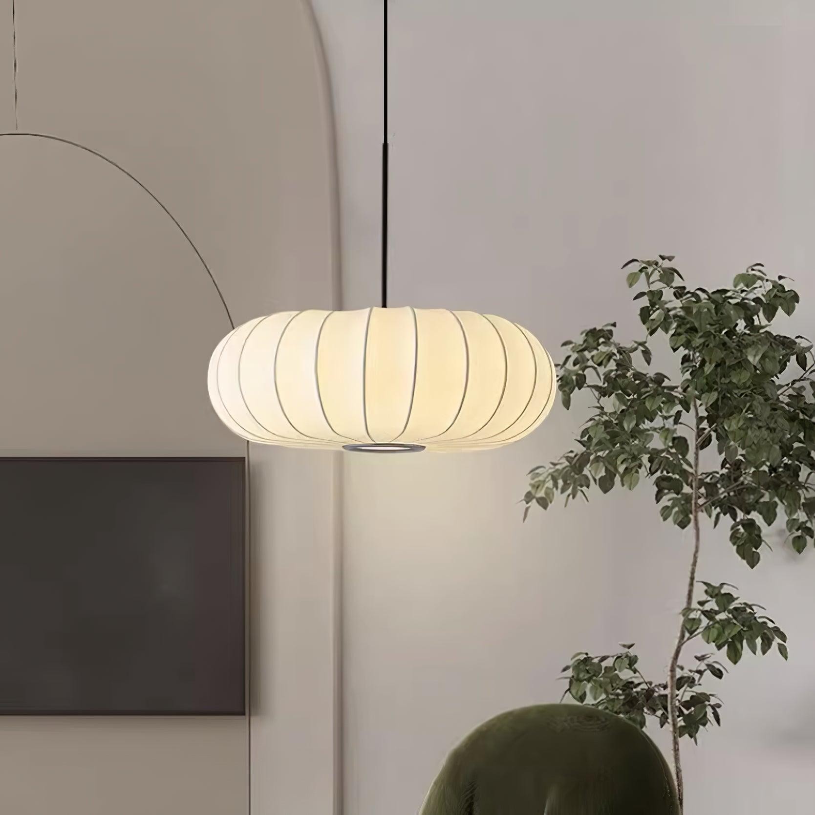 Simple Wabi-sabi White Lantern Fabric Pendant Lamp M06