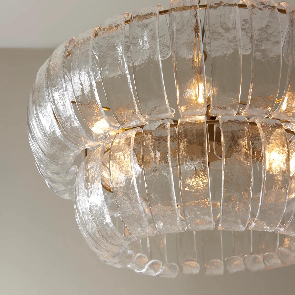 Solara 6-Light Tiered Pendant - Cascading Curved Glass and Metal-Frame for Dining & Entry T908