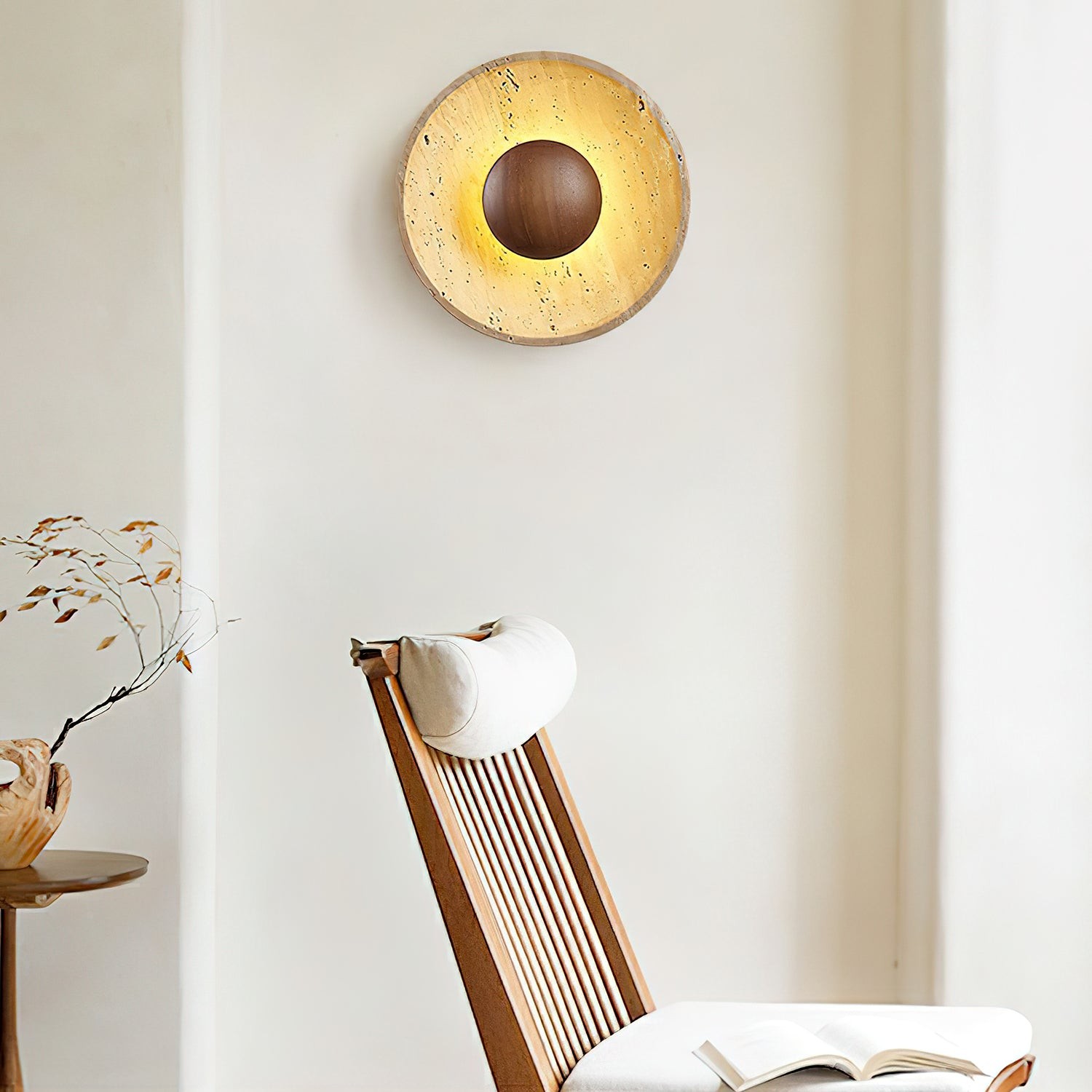 Medieval Yellow Travertine Wood Wall Lamp G28
