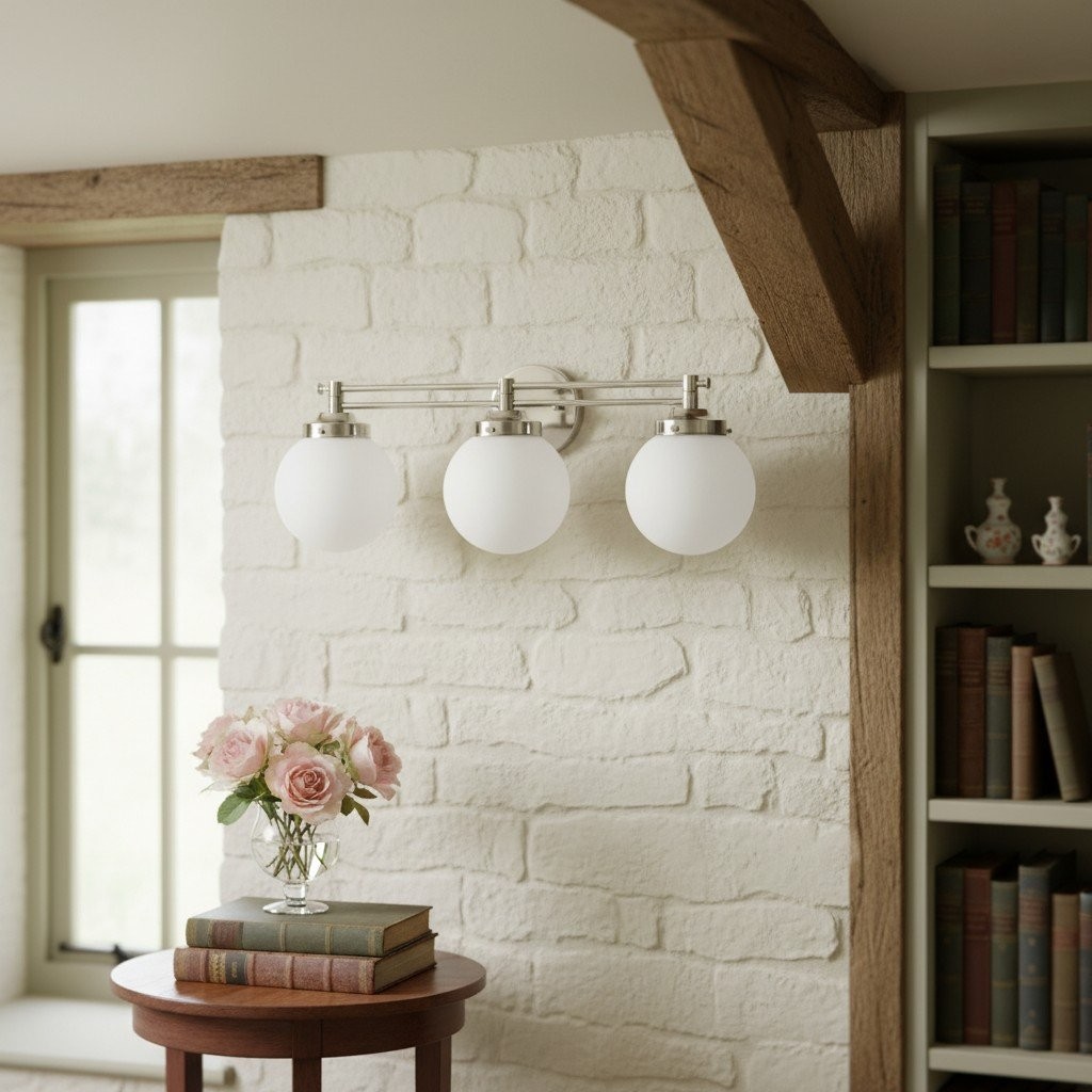 Glorica Glass Contemporary Vanity Light - 3 Light Globe Bathroom Fixture Opal Glass T352