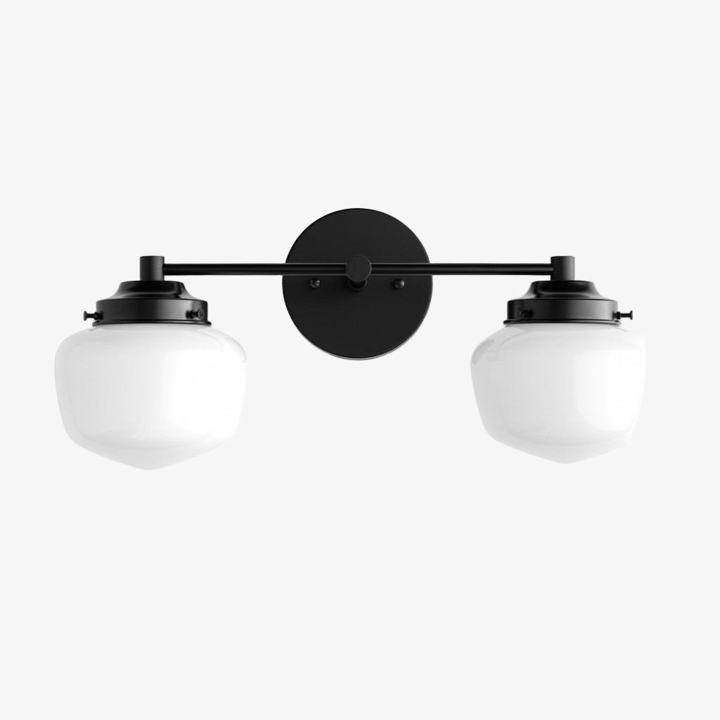 Opalume Glass Art Deco Vanity Light - Bathroom Wall Sconce with White Glass Shades T306