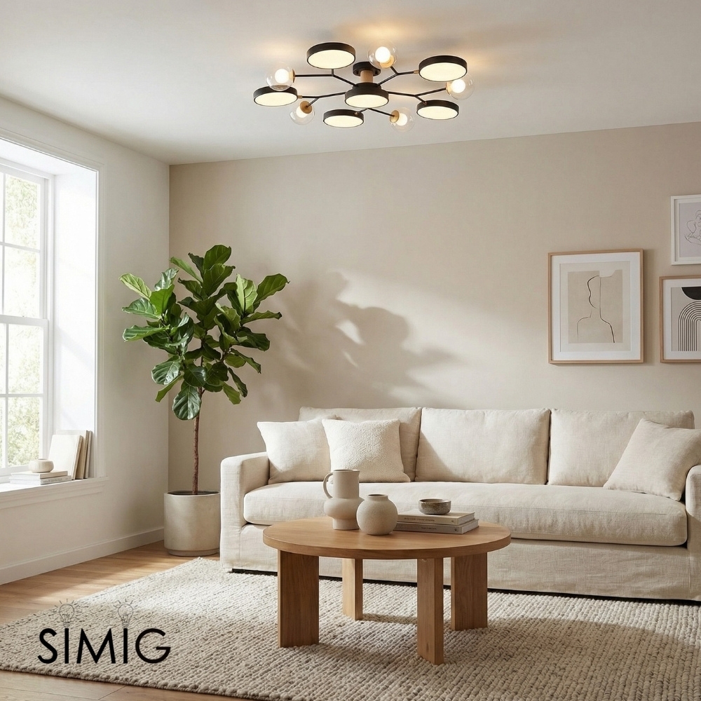 Modern Round LED Ceiling Lamp - Branch Design with Wood Accents for Bedroom S384